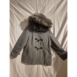 CALVIN KLEIN Toggle Coat with Removable Faux Fur Hood Size M /L.